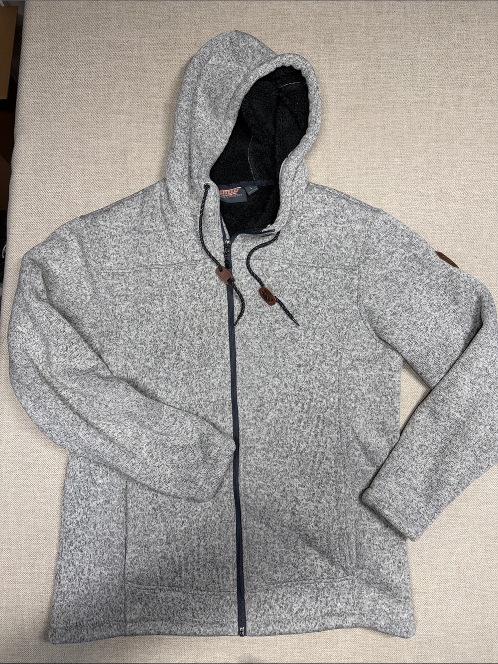 Free Country Men's Light Gray Full-Zip Hooded Sweater Jacket. 0337